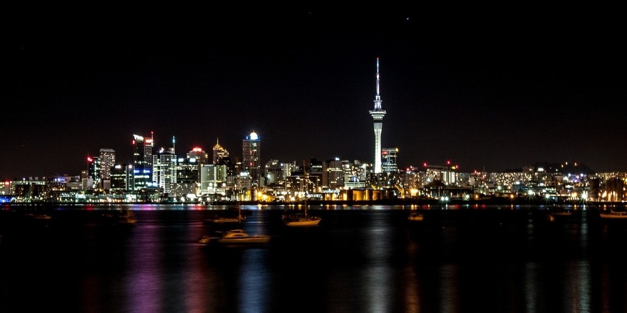 Auckland di notte, Isola del Nord, Nuova Zelanda